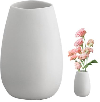 LOMUG Keramik Vase, Blumenvase Runde Matte Vasen Dekorative, Tischvase für Pampasgras, Modern Vase17cm Hoch für Wohnzimmer, Büro, Schlafzimmer, Tischdeko(Weiß)