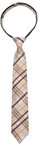 Alizeal pojkar 38 cm tartan rand förbunden 6 cm dragkedja smal slips för barn skola slips för ålder 8-14, 064-Champagne rand, en storlek