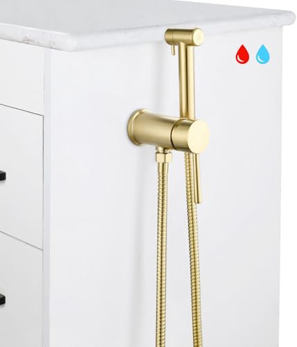 KWOCI Eau Chaude Bidet Toilette Wc Est Installé Sur le Côté de l’Armoire de Salle de Bain. Douchette Wc Kit Complet en Inox Pour le Nettoyage des Couches, Or Brossé