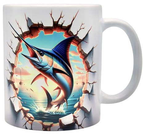 Shopi Zone Tasse en céramique avec motif de poisson-épée et scène marine effet 3D - Nature et aventure