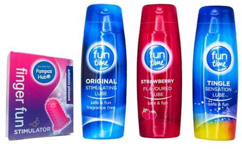 Intimate Lubricant Set, 3 x 75ml Water-Based Gel Lubes with Finger Fun Stimulator to Enhance Pleasure, Includes Original, Tingle, Strawberry Flavoured Bundled by PampasHub
