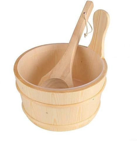 Ensemble seau et cuillère en bois pour sauna - 24 x 27 cm - Accessoire traditionnel pour hammam - Pour la maison, le spa, la salle de sport, la salle de sudation, la distribution d'eau