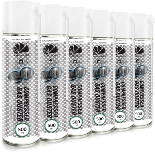 AABCOOLING Home&Office 6x 500ml Soffiatore Aria Compressa - Pulizia PC, Case Computer, Console, Laptop, Tastiera, Materiale Ufficio, Spray Pulente, Bomboletta