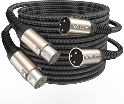 VIOY XLR Microphone Cable 2M+2M, Mic Male to Female Balanced Cord 3 Pin - Nylon Braided XLR Extension Cable for Microphone, Mixer, Recoding Studio, Amplifier, Podcast, etc