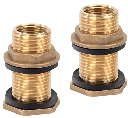 Conector de Tanque de Agua, 2 Piezas Barril de Lluvia de Latón con Rosca Exterior de 1/2 Pulgadas x Rosca Interior de 3/8 Pulgadas, Unión Accesorio de Tanque para Grifo, Bañera, Piscina