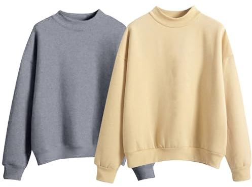 YCBMINGCAN Pack de 2 sudaderas para mujer sin capucha, jersey de gran tamaño para mujer, en conjunto básico, camiseta de manga larga para otoño e invierno, #2-sandía roja, L