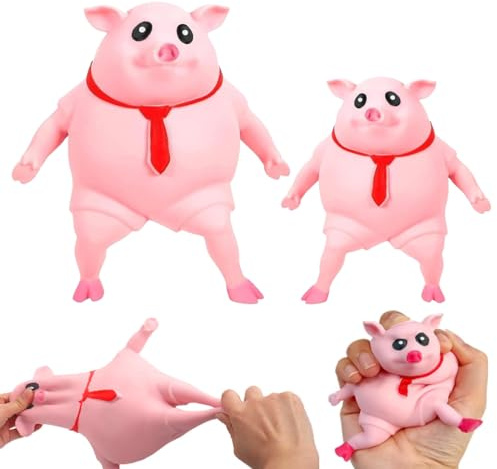 2 st stressgris, anti-stressleksaker, gris klämleksak av TPR, stretchig och tvättbar squishy-gris för barn och vuxna (stort och litet set)