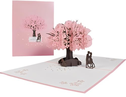 Carte de Saint Valentin, Carte Anniversaire Marriage, Carte Mariage 3D avec Enveloppe Carte Sakura Couple Romantique pour Saint-Valentin Anniversaire Noël Nouvel An