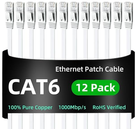 Yauhody Cat 6 Ethernet Cable 3m 12Pack, Network Cable 3m 12Pack, White | High Speed Cat6 Ethernet Patch Leads , 1000Mbps Gigabit LAN Cable with Gold-Plated RJ45 Connector for TV, Gaming, Router