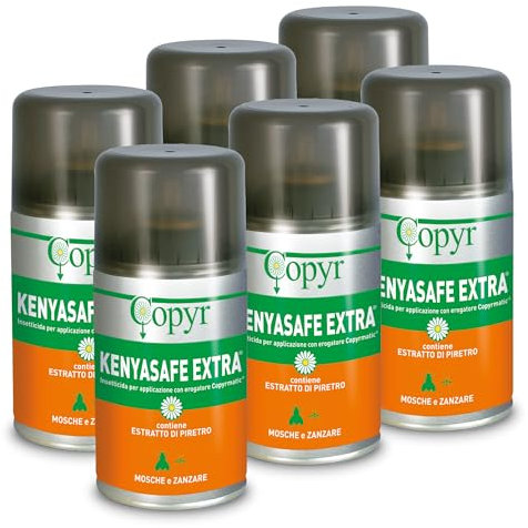 Copyr Kenyasafe Extra - Insetticida Antizanzare, Mosche e Insetti Volanti, 6 Bombole 250ml, Piretro Insetticida Biologico Repellente Zanzare Professionale Casa, Ho.Re.Ca., Settore Pubblico e Sanitario