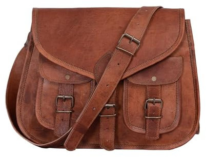 KPL 14 Inch Leather Purse Women Shoulder Bag Crossbody Satchel Ladies Tote Travel Purse Genuine Leather (Tan Brown)
