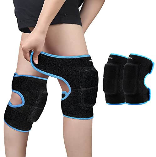 ONTYZZ Kinder Knieschützer Jungen Mädchen Einstellbar Weich Knieschoner mit Verdickten SBR Pad Guard Kniepolster für Downhill Radfahren Tanzen Volleyball Krabbeln Sport Kniebandagen Schwarz-blau/S