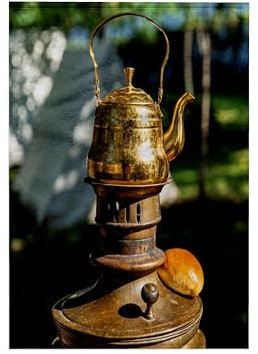 3dRose - Copper teapot on a Russian Samovar. A Patty Warms up on hot Metal - Towel - (twl-304800-1)