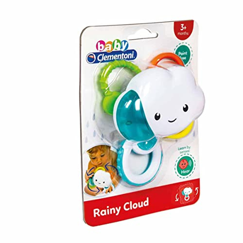 Clementoni Baby - Rainy Cloud, Sonaglino per Neonati 3+ Mesi, Effetto Sonoro Pioggia e Texture Tattili, Sviluppo Udito e Manualità, 17324