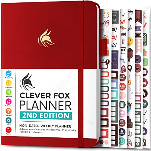 Clever Fox Planner 2nd Edition – Colorful Weekly & Monthly Goal Planner, Time Management & Productivity Organizer, Undated, A5 (Red)