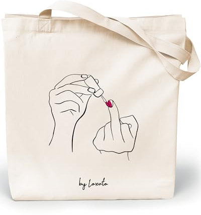 Loxato Stoffbeutel Bedruckt - Stofftasche - Baumwolltasche Bedruckt 100% B35 x H42 x T8 cm - Tragetasche Canvas-Stoff 220 g/m2 - Jutebeutel - Einkaufstasche Lange Henkel 70cm - Einkaufsbeutel