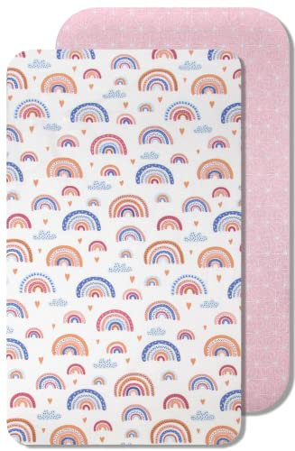 Lovely Hippo 2X Spannbettlaken 50x83 100% Baumwolle - Kompatible Spannbettlaken 50x83 cm - Set 2X (Regenbogenfarben, 50 x 83 cm)