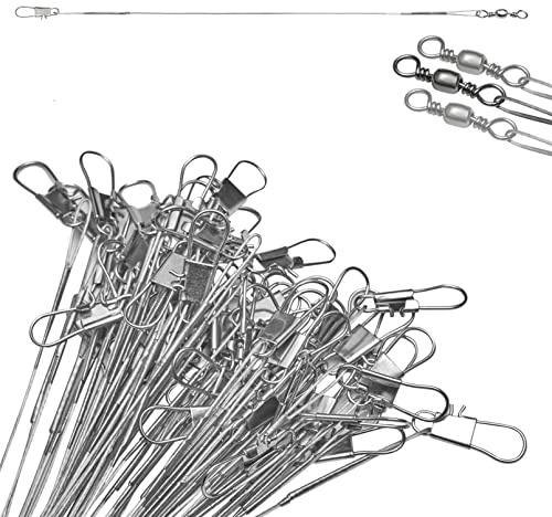Benykyo Fishing Leader 6 Inches 40 lb High Strength Fishing Leaders with Swivels and Snaps，Steel Fishing Leaders Freshwater & Saltwater，Silver 60Pcs