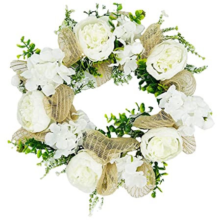 OFUNGO Guirnalda Artificial de Flores de Plantas, Corona de Flores de peonía de 18 Pulgadas con peonía for jardín de otoño, San Valentín, Pascua