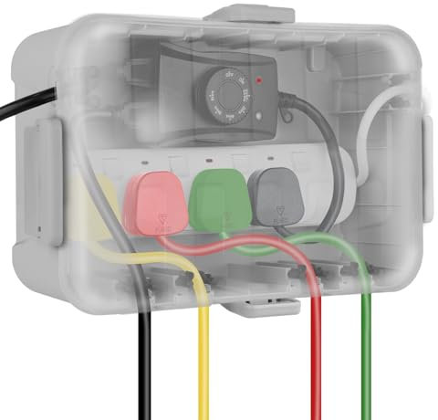 RESTMO Large Outdoor Electrical Box with Transparent Lid (12.6×8.7×5.1 in), IP54 Waterproof Box, Weatherproof Extension Cord Cover for Photocell Light Sensor Timer, Power Strip, Outlet, Plug, Grey