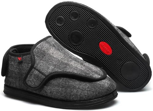 Aocase Chaussure Diabetique Homme Femmes Hiver Doublée De Fourrure Chaud Chaussure Réglable Orthopédique Pantoufle Santé pour âgées Pieds Enflé Gonflée,Gris,40/250mm