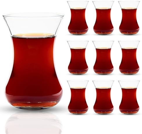 ums Turkish Tea Glass Set, 10 Glasses, Big Size, Slim Waist Design and Thick Sole Prevent Tea From Getting Cold, Easy to Keep for 10 People, Useful Tea Set (10 Pieces)