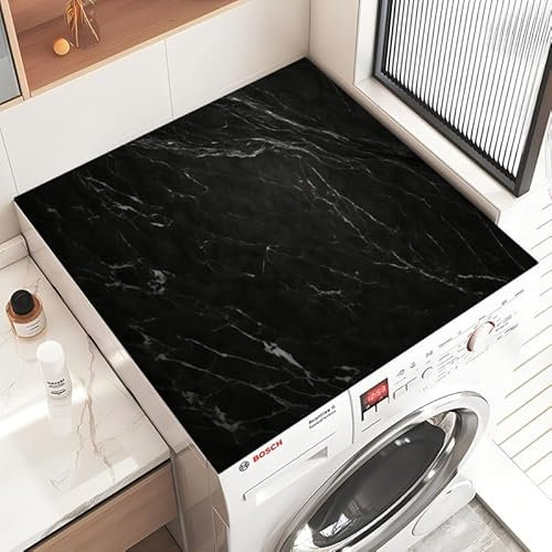 Odot Tapis de Protection pour Dessus de Machine à Laver, Antidérapant Découpable Housse de Machine à Laver pour Machine à Laver ou Sèche-Linge Buanderie Réfrigérateur -Marbre (Noir,50x60cm)