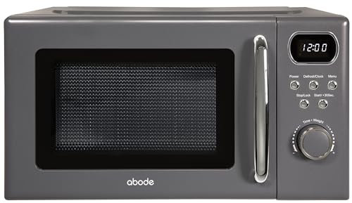 Abode Retro Microwave 20 Litre Grey Digital 800W, Mirror Finish, 8 Auto Cook Settings & Defrost, 5 Power Levels AMD2004G
