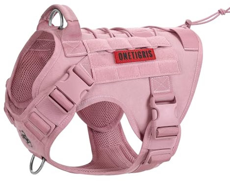 OneTigris Hundegeschirr Mittelgroße Hunde, FIRE Watcher Taktische Geschirr mit Griffe und D-Ring No Pull Verstellbar Brustgeschirr für Wandern und Trainieren (M, Rosa)