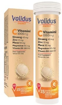 Validus Energy Vitamin C + Ginseng + Zink + Maca + Vitamin D3 + Magnesium 15 Brausetabletten