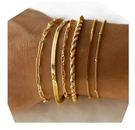Sundrerfect Ensemble de Bracelets Femme en Acier Inoxydable - Bijoux Or Waterproof - Style Cuban Paper Clip