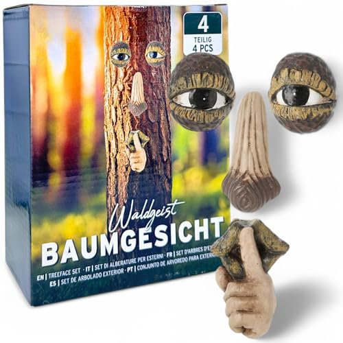 MIJOMA Lot de 4 visages d'arbre en polyrésine résistant aux intempéries - Décoration d'extérieur pour jardin et arbres - Pour aménagement de jardin mystique
