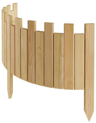 Floranica Bordure de Jardin en Bois Clôture d'Extérieur 100 cm x 30 cm Nature Barrières de Jardin Piquets d'ancrage Bordure de Gazon Palissade