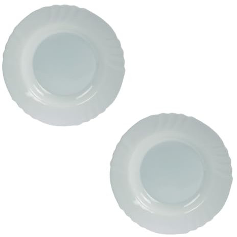 UNIQUE HOME LIVING Soup Plates Set of 2, 23.5cm (9) White Tempered Opal Glass Soup Plate Dinnerware Set, Stylish Deep Plate Set, Serving Plates Noodle Pasta Bowls, Dishwasher and Microwave Safe