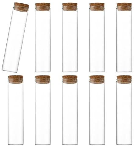 OHEETU 10Pcs 60ml/2oz Empty Clear Glass Flat Bottom Test Tube Containers with Cork Stoppers Refillable Reagent Bottle Vials Jars for Candy Bead Tea Spices Cosmetic