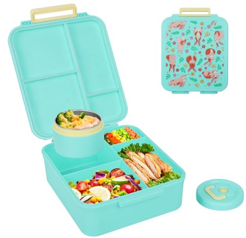 Romon Porta Pranzo, 1700ml Lunch Box con Posate Schiscetta Pranzo Termico Bambino Adulto Scatole Bento Box con 4 Scomparti Senza BPA, Schiscetta Contenitore Ermetico Bambini per Ufficio Lavoro Picnic