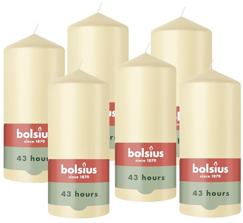 Bolsius – Essentials – vela de columna lisa – beige – 13 cm – Velas decorativas – Contiene cera vegetal natural – Sin aceite de palma