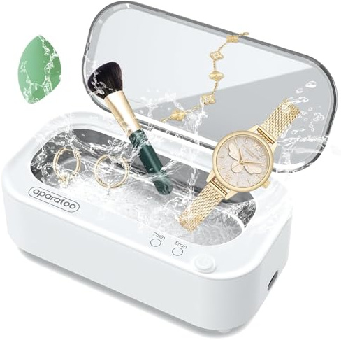 Limpiar Plata Ultrasonico, 48KHz Limpiador Ultrasonico con 2 Modos de Ajuste, Profesional Limpiador Ultrasónicopara Gafas, Anillo, Collares, Correa de Reloj, 304 Tanque de Acero Inoxidable con 350ML