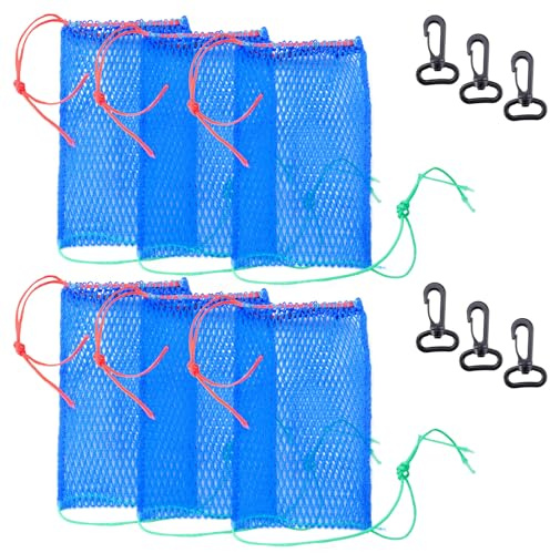 6PCS Polyethylene Bait Bags for Crab Traps with Plastic Lockers, Bait Storage, Portable Folding Crabbing Equipment, Outdoor Fish Trap & Shrimp Net, Fishing Accessories for Crawfish, Minnow & Lobster