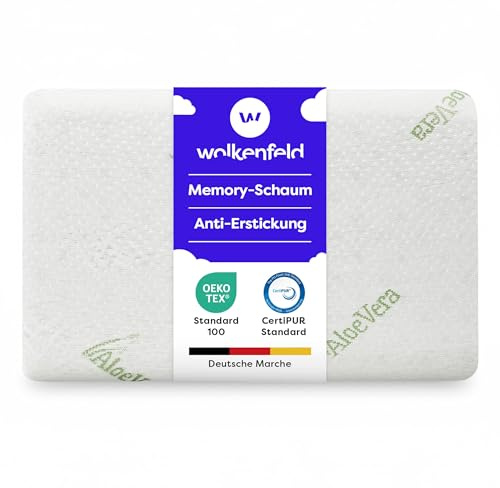 Wolkenfeld Kinderkissen 30x50 aus Memoryschaum – Ergonomisches Kinderkopfkissen mit abnehmbarem Aloe Vera Bezug - Atmungsaktives Memory Foam Kissen Kinder für Babybett & Kinderbett, 30x50cm