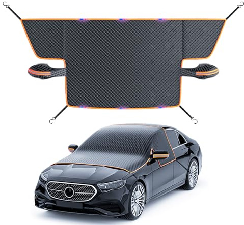 Cubierta de nieve para parabrisas de coche – protección contra el hielo impermeable, protección solar térmica, bordes magnéticos | escudo anticongelante de invierno para SUV, furgoneta, Berli
