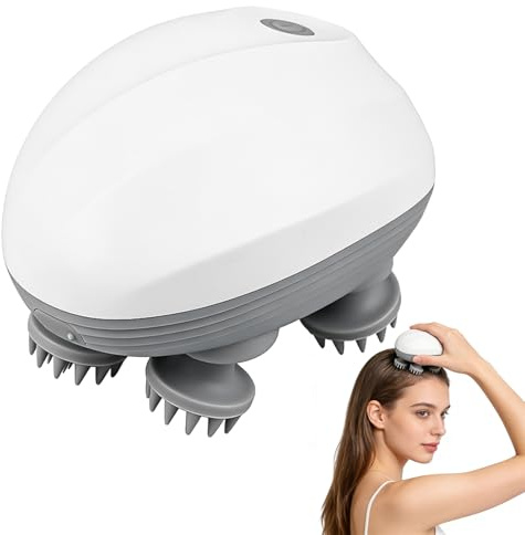 Masajeador eléctrico principal, cepillo de masaje de cabeza impermeable, masajeador de manos eléctrico inalámbrico con 4 cabezales y 3 modos de masaje, masajeador de gato para masaje de cuerpo