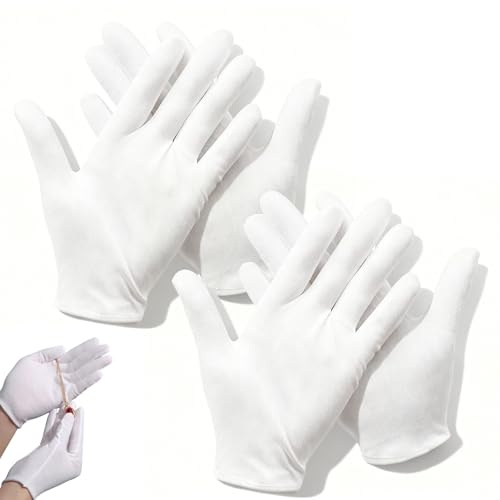 2 Paia Guanti Bianchi in Cotone,Morbidi e Traspiranti,Guanti Idratanti con Elastan per Cura Mani,Notte e Uso Quotidiano,Multiuso per Bellezza,Pulizia,Gioielli e Lavori Manuali