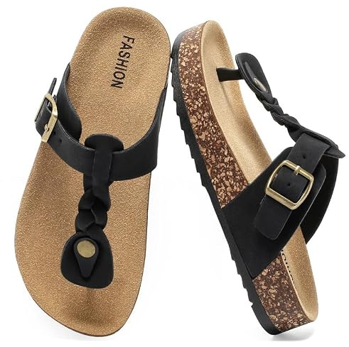 Filles Tongs Avec Boucle Réglable, Sandales D'été Garçon A Semelle En Liège | Unisexe Enfants Sandales Flip Flop, Claquettes Bain Antidérapantes, Chaussons Confortables Maison