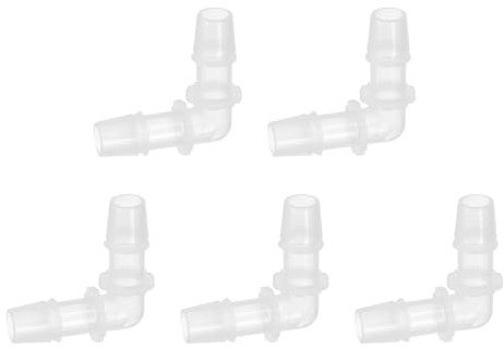 QUARKZMAN 5Pcs Codo De 90 Grados con Púas para Manguera l Accesorio, Accesorio De De Plástico con Púas De 7/16 OD Empalmador Conector Adaptador para Línea Líquido Tubo, Transparente