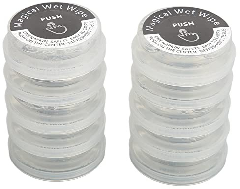 Eminchu Salviette per le Pressate Tessuto Umido Compresso Portatile per Esterni 10 Pezzi, Separazione Asciutta e Bagnata, per Viaggi, Campeggio, Escursionismo