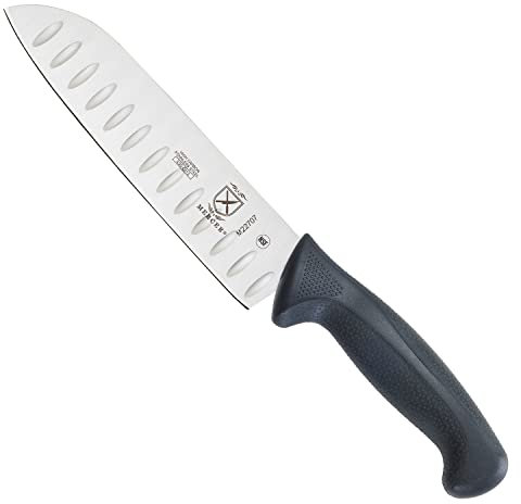 Mercer Culinary M22707 Millennia Black Handle, 7-Inch Granton Edge, Santoku Knife