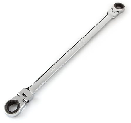 TEKTON WRN77113 Extra Long Flex-Head Ratcheting Box End Wrench, 17 mm x 19 mm