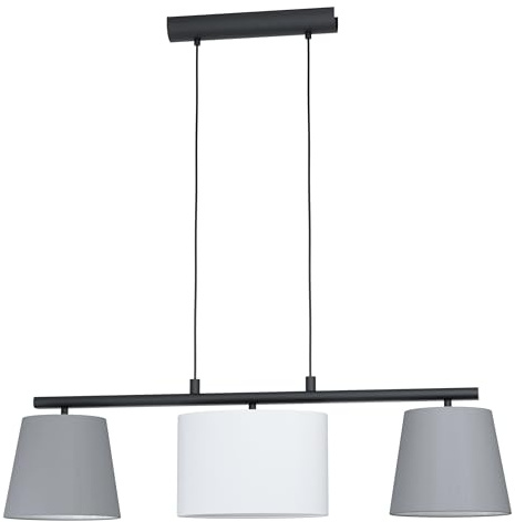 EGLO Pendellampa Almeida 1, 3-flammig textilpendel | hänglampa i stål och tyg, färger: svart, grå, vit, sockel: E14, längd: 860 mm