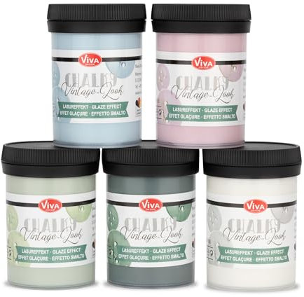 Viva Decor Chalky Vintage-Look Set (5er Set) dekorative Lasuren - Vintage Kreidefarbe für Shabby Chic - Chalk Paint für Innen und Außen - Made in Germany